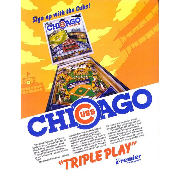 Chicago Cubs Pinball Flyer Original NOS 1985 Baseball Art Wrigley Field Vintage - Picture 2 of 4